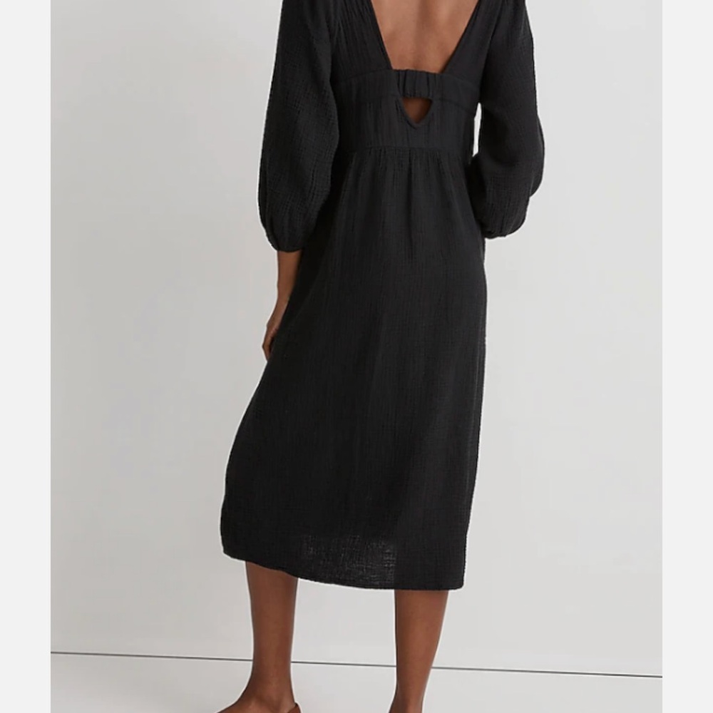 Madewell Lightspun V Neck Midi Black Women's Dress